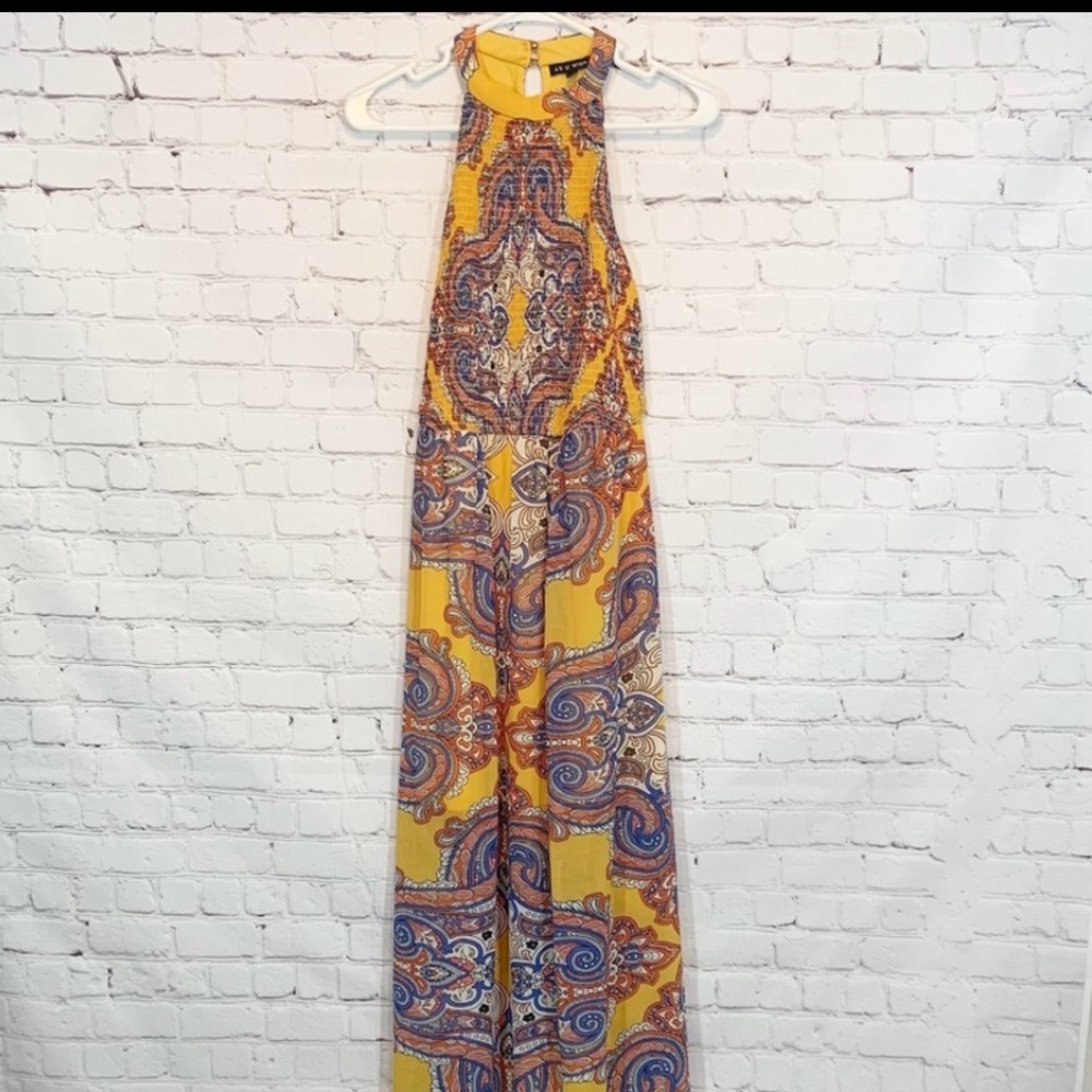 As U Wish yellow floral maxi length dress Sz Small
